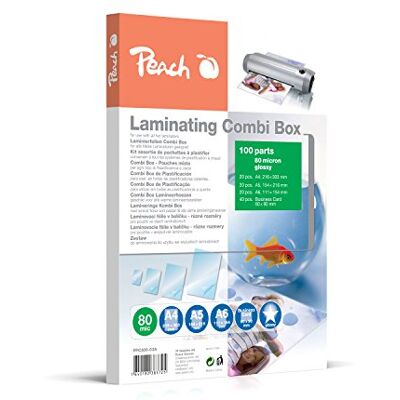 Peach Laminierfolien Set 100 Stück A4 A5 A6 Visitenkarte, 80 mic glänzend Premium Laminiertaschen Combi Box, 2 x 80 mic (160µm), transparent, kompatibel mit Geräten aller Hersteller, PPC500-03A Peach Laminierfolien Set 100 Stück A4 A5 A6 Visitenkarte, 80 mic glänzend Premium Laminiertaschen Combi Box, 2 x 80 mic (160µm), transparent, kompatibel mit Geräten aller Hersteller, PPC500-03A