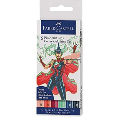 Faber-Castell 267196 Tuschestift Pitt Artist Pen Comic Colouring Set, verschiedenen Farben, mit Pinselspitze, 6er Etui Faber-Castell 267196 Tuschestift Pitt Artist Pen Comic Colouring Set, verschiedenen Farben, mit Pinselspitze, 6er Etui
