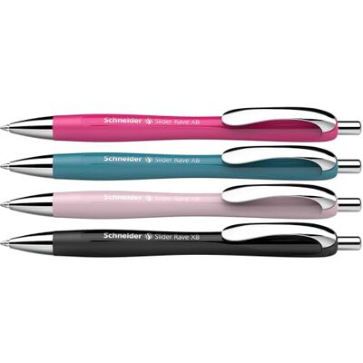 Schneider Slider Rave XB Kugelschreiber, 4 Stück, Schwarz + 3 Farben Tinte: Blau, Viscoglide-Technologie für lange Texte ohne Aussetzer in Schule, Uni und Beruf, dokumentenecht, Mine wechselbar Schneider Slider Rave XB Kugelschreiber, 4 Stück, Schwarz + 3 Farben Tinte: Blau, Viscoglide-Technologie für lange Texte ohne Aussetzer in Schule, Uni und Beruf, dokumentenecht, Mine wechselbar