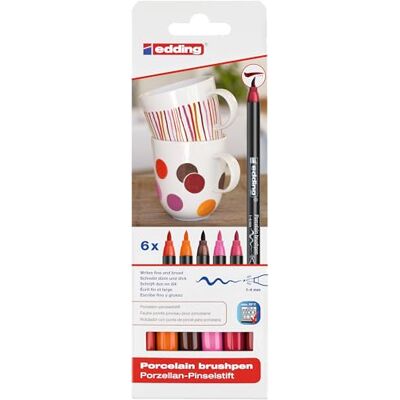 edding 4200 Porzellanpinselstift bunte Farben 6 Stifte Pinselspitze 1-4mm Filzstift zum Beschriften, Dekorieren von Keramik Porzellan spülmaschinenfest lichtechte Tinte, schnell trocknend edding 4200 Porzellanpinselstift bunte Farben 6 Stifte Pinselspitze 1-4mm Filzstift zum Beschriften, Dekorieren von Keramik Porzellan spülmaschinenfest lichtechte Tinte, schnell trocknend