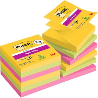 Post-it Super Sticky Z-Notes, 8 + 4 Gratis-Blöcke (1080 Blatt), 76 x 76 mm Selbstklebende Haftnotizen mit Stärkerer Haftung, Klebezettel für Bürobedarf, Erinnerungen & To-Do-Listen; Repositionierbar Post-it Super Sticky Z-Notes, 8 + 4 Gratis-Blöcke (1080 Blatt), 76 x 76 mm Selbstklebende Haftnotizen mit Stärkerer Haftung, Klebezettel für Bürobedarf, Erinnerungen & To-Do-Listen; Repositionierbar