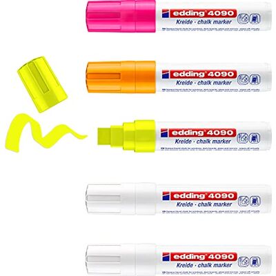 edding 4090 Kreidemarker Set weiß, gelb, orange, pink (neon)- 5 Kreidestifte Keilspitze 4-15 mm Kreidestift für Tafel abwischbar für Fenster, Glas, Spiegel Tafelstift mit deckenden Farben edding 4090 Kreidemarker Set weiß, gelb, orange, pink (neon)- 5 Kreidestifte Keilspitze 4-15 mm Kreidestift für Tafel abwischbar für Fenster, Glas, Spiegel Tafelstift mit deckenden Farben