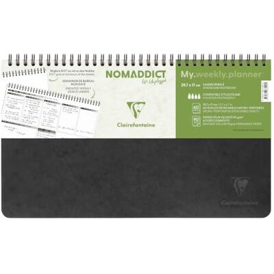 Clairefontaine Calligraphe 783491C My.weekly.planner, Spiralbuch Age Bag, 29,7x17 cm, 60 Blatt, abtrennbar, 90g, Vorderseite undatierter Wochenplaner, Rückseite punktkariert (dot), Schwarz, 1 Stück Clairefontaine Calligraphe 783491C My.weekly.planner, Spiralbuch Age Bag, 29,7x17 cm, 60 Blatt, abtrennbar, 90g, Vorderseite undatierter Wochenplaner, Rückseite punktkariert (dot), Schwarz, 1 Stück
