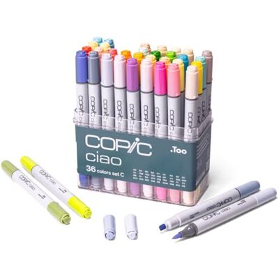 Copic Ciao Set C, 36 STK. Nachfüllbarer Pinselmarker, mit Doppelspitze 180 Farben Leicht mischbar, wischfest + schnell trocknend Made in Japan Copic Ciao Set C, 36 STK. Nachfüllbarer Pinselmarker, mit Doppelspitze 180 Farben Leicht mischbar, wischfest + schnell trocknend Made in Japan