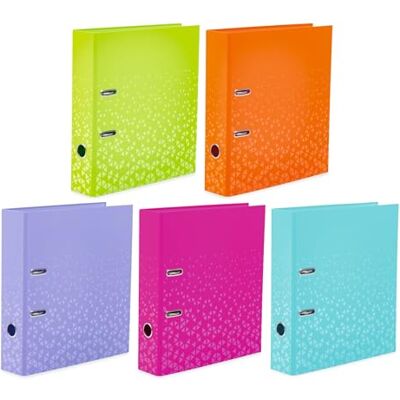 HERMA Ordner A4 Farben Set, 5 Stück, 7 cm breit, Kinder Ringordner mit Muster, einfarbiger Aktenordner mit glänzender Veredelung und Innendruck für Jungen und Mädchen HERMA Ordner A4 Farben Set, 5 Stück, 7 cm breit, Kinder Ringordner mit Muster, einfarbiger Aktenordner mit glänzender Veredelung und Innendruck für Jungen und Mädchen