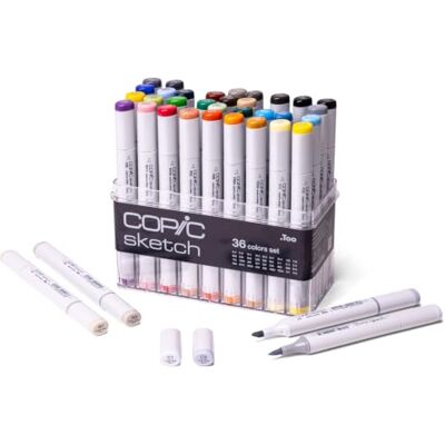 Copic Sketch Set "36 Colors", 36er Set im Acryl-Display, Twin Marker mit einer mittelbreiten und einer Brush-Spitze Copic Sketch Set "36 Colors", 36er Set im Acryl-Display, Twin Marker mit einer mittelbreiten und einer Brush-Spitze