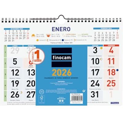 Finocam Wandkalender mit großen Zahlen 2026 Monatsansicht Januar Dezember 2026 (12 Monate) Kalender 2026 Monatsplaner Farbe Spanisch Finocam Wandkalender mit großen Zahlen 2026 Monatsansicht Januar Dezember 2026 (12 Monate) Kalender 2026 Monatsplaner Farbe Spanisch