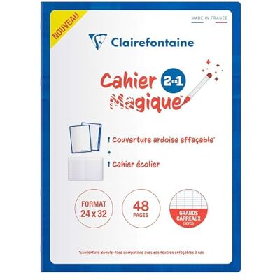 Clairefontaine 66311C Heft / Cahier Magique, doppelseitiger und abwaschbarer Schiefereinband 24x32 cm, 24 Blatt, französische Lineatur, Blau, 1 Stück Clairefontaine 66311C Heft / Cahier Magique, doppelseitiger und abwaschbarer Schiefereinband 24x32 cm, 24 Blatt, französische Lineatur, Blau, 1 Stück