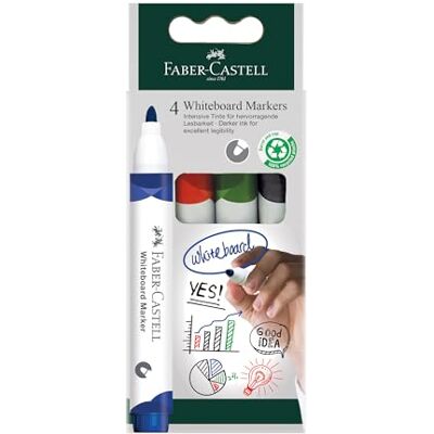 Faber-Castell Whiteboard Marker W20, 4 Board Marker Nachfüllbare Marker mit leicht abwischbarer Tinte und 2,25 mm Strichbreite Faber-Castell Whiteboard Marker W20, 4 Board Marker Nachfüllbare Marker mit leicht abwischbarer Tinte und 2,25 mm Strichbreite