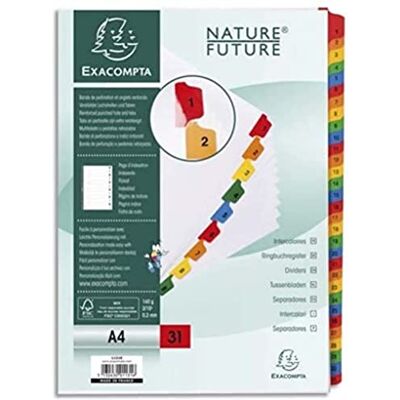 Exacompta Register weißer Karton 31 nummerierte Taben 1-31 farbig A4 Exacompta Register weißer Karton 31 nummerierte Taben 1-31 farbig A4