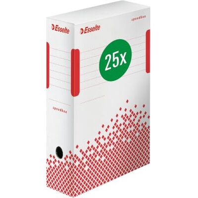 Esselte Speedbox Archivschachtel, 25 Archiv-Boxen mit automatischem Rücken 100 mm weiß Esselte Speedbox Archivschachtel, 25 Archiv-Boxen mit automatischem Rücken 100 mm weiß