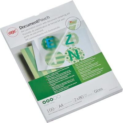 GBC Laminierfolien A4 80 mic, Robuste Laminiertaschen im 100er Pack, Glänzend, Transparent, Ideal für Büro & Schule, IB585036 GBC Laminierfolien A4 80 mic, Robuste Laminiertaschen im 100er Pack, Glänzend, Transparent, Ideal für Büro & Schule, IB585036