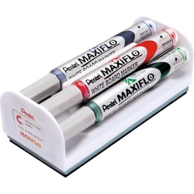 Pentel MWLS5-4N Maxiflo Whiteboard Marker Set mit Schwamm und magnetischer Halterung, sortiert Pentel MWLS5-4N Maxiflo Whiteboard Marker Set mit Schwamm und magnetischer Halterung, sortiert