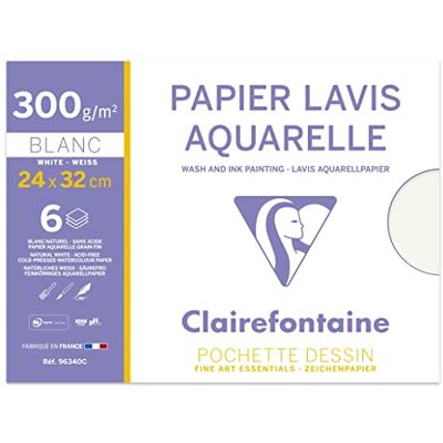 Clairefontaine 96340C Mappe Aquarellpapier (ideal für Nasstechniken, 300 g, 24 x 32 cm, 6 Bögen) weiß Clairefontaine 96340C Mappe Aquarellpapier (ideal für Nasstechniken, 300 g, 24 x 32 cm, 6 Bögen) weiß