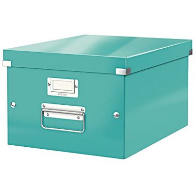 Leitz Click & Store Aufbewahrungsbox mit Deckel Mittel-Groß, Box für Unterlagen bis A4 im Büro u. Haushalt, Transportbox aus 85 % recycelter Premium-Hartpappe, Stabile Metallgriffe, Eisblau, 60440051 Leitz Click & Store Aufbewahrungsbox mit Deckel Mittel-Groß, Box für Unterlagen bis A4 im Büro u. Haushalt, Transportbox aus 85 % recycelter Premium-Hartpappe, Stabile Metallgriffe, Eisblau, 60440051