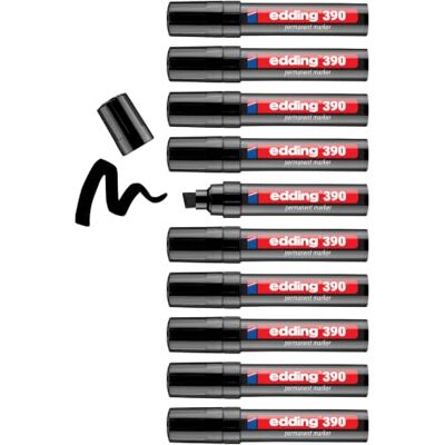 edding 390 Permanentmarker schwarz 10 Stifte dicke Keilspitze 4-12 mm wasserfest, schnell-trocknend Multimarker, Universalstift für Karton, Kunststoff, Holz, Metall, Glas, Stein, Leinwand edding 390 Permanentmarker schwarz 10 Stifte dicke Keilspitze 4-12 mm wasserfest, schnell-trocknend Multimarker, Universalstift für Karton, Kunststoff, Holz, Metall, Glas, Stein, Leinwand