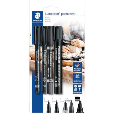 Staedtler Lumocolor 60 BK permanent marker Set mit unterschiedlichen Spitzen, 4 Stück auf Blisterkarte, Weiß, 1 Stück (1er Pack) Staedtler Lumocolor 60 BK permanent marker Set mit unterschiedlichen Spitzen, 4 Stück auf Blisterkarte, Weiß, 1 Stück (1er Pack)