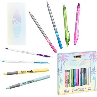 BIC Schreibwaren Set: 4 Kugelschreiber, 4 Fineliner pastell, 3 Tintenroller, 1 Notizblock & 4 Pastell Marker, Pastel Dream BIC Schreibwaren Set: 4 Kugelschreiber, 4 Fineliner pastell, 3 Tintenroller, 1 Notizblock & 4 Pastell Marker, Pastel Dream