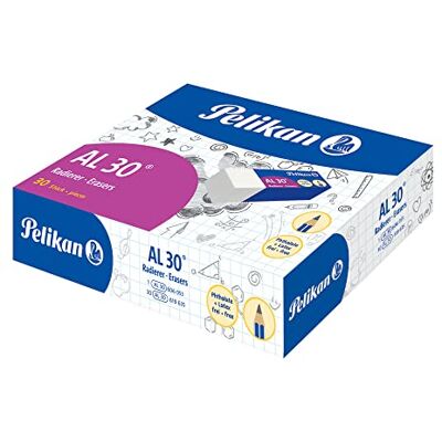 Pelikan Radiergummi, AL 30, weißer Gummi, für Graphitstifte, technisches und künstlerisches Design, für Kinder geeignet, 30 Stück, Größe 43 x 17 x 12 mm Pelikan Radiergummi, AL 30, weißer Gummi, für Graphitstifte, technisches und künstlerisches Design, für Kinder geeignet, 30 Stück, Größe 43 x 17 x 12 mm