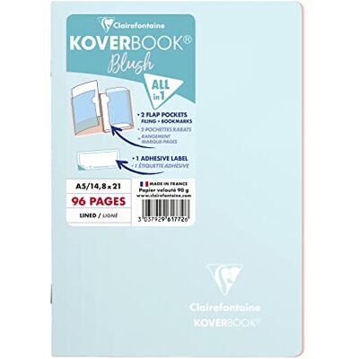 Clairefontaine 961772C Heft Koverbook Blush, DIN A5, 14,8 x 21cm, 48 Blatt, liniert, Umschlag blickdicht, 1 Stück, Eisblau / Korallenrot Clairefontaine 961772C Heft Koverbook Blush, DIN A5, 14,8 x 21cm, 48 Blatt, liniert, Umschlag blickdicht, 1 Stück, Eisblau / Korallenrot