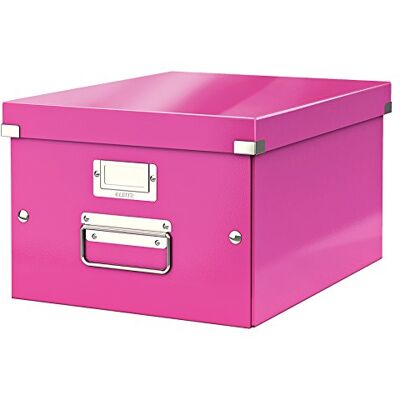Leitz Click & Store Aufbewahrungsbox mit Deckel Mittel-Groß, Box für Unterlagen bis A4 im Büro u. Haushalt, Transportbox aus 85 % recycelter Premium-Hartpappe, Stabile Metallgriffe, Pink, 60440023 Leitz Click & Store Aufbewahrungsbox mit Deckel Mittel-Groß, Box für Unterlagen bis A4 im Büro u. Haushalt, Transportbox aus 85 % recycelter Premium-Hartpappe, Stabile Metallgriffe, Pink, 60440023