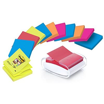 Post-it Z-Notes Spender + Super Sticky Z-Notes, 12 Blöcke, 76 mm x 76 mm Selbstklebende Haftnotizen, Praktische Klebezettel für Bürobedarf, Meetings, Erinnerungen, To-Do-Listen und zum Organisieren Post-it Z-Notes Spender + Super Sticky Z-Notes, 12 Blöcke, 76 mm x 76 mm Selbstklebende Haftnotizen, Praktische Klebezettel für Bürobedarf, Meetings, Erinnerungen, To-Do-Listen und zum Organisieren