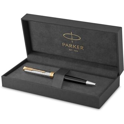 Parker Sonnet Kugelschreiber Premium Metal & Black Glanzlack mit Goldbeschichtung Medium Spitze mit schwarzer Tinte Nachfüllen Geschenkbox Parker Sonnet Kugelschreiber Premium Metal & Black Glanzlack mit Goldbeschichtung Medium Spitze mit schwarzer Tinte Nachfüllen Geschenkbox