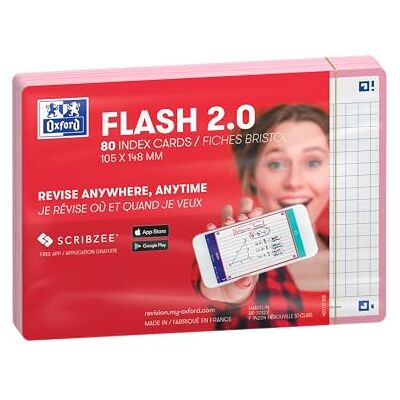 Oxford FLASH 2.0 Karteikarten A6, Lernkarten, 105x148mm, kariert, pink, 80 Blatt Oxford FLASH 2.0 Karteikarten A6, Lernkarten, 105x148mm, kariert, pink, 80 Blatt