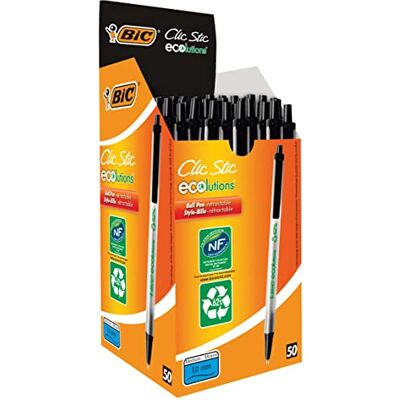 BIC ECOlutions Clic Stic Druckkugelschreiber Schwarz – Recyceltes Material, Mit Öko-Label Zertifizierung, 50 Stück BIC ECOlutions Clic Stic Druckkugelschreiber Schwarz – Recyceltes Material, Mit Öko-Label Zertifizierung, 50 Stück