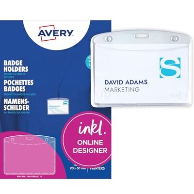 Avery 4823 Namensschilder für Kleidung 20 Stück (60x90mm, Namensschilder-Taschen transparente Ausweishüllen inkl. 24 Stück blanko Einsteckschilder) weiß Avery 4823 Namensschilder für Kleidung 20 Stück (60x90mm, Namensschilder-Taschen transparente Ausweishüllen inkl. 24 Stück blanko Einsteckschilder) weiß