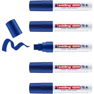 edding 4090 Kreidemarker blau 5 Kreidestifte Keilspitze 4-15 mm breiter Kreidestift für Tafel abwischbar zum Beschriften von Fenster, Glas, Spiegel Tafelstift mit deckenden Farben edding 4090 Kreidemarker blau 5 Kreidestifte Keilspitze 4-15 mm breiter Kreidestift für Tafel abwischbar zum Beschriften von Fenster, Glas, Spiegel Tafelstift mit deckenden Farben