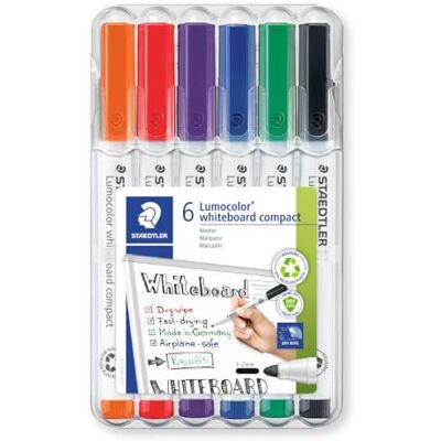 Staedtler Lumocolor 341 Whiteboard Compact – 6er-Box, 1,0–2,0 mm Abwischbar, für Glas & Porzellan – Folienstifte, rückstandsfrei – Art.-Nr. 341 WP6 Staedtler Lumocolor 341 Whiteboard Compact – 6er-Box, 1,0–2,0 mm Abwischbar, für Glas & Porzellan – Folienstifte, rückstandsfrei – Art.-Nr. 341 WP6