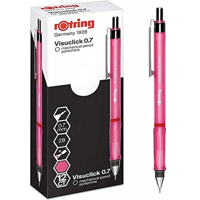 rOtring Visuclick-Druckbleistift 0,7 mm 2B-Mine attraktiver pinkfarbener Schaft 12 Stück rOtring Visuclick-Druckbleistift 0,7 mm 2B-Mine attraktiver pinkfarbener Schaft 12 Stück