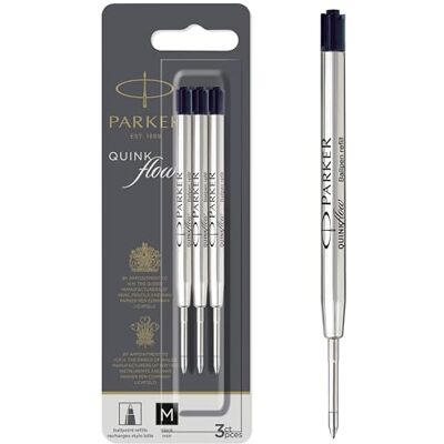 Parker Kugelschreiberminen mittlere Spitze schwarze QUINKflow Tinte 3 Ersatzminen für Kugelschreiber Parker Kugelschreiberminen mittlere Spitze schwarze QUINKflow Tinte 3 Ersatzminen für Kugelschreiber