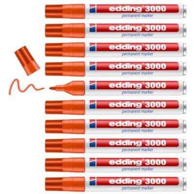 edding 3000 Permanentmarker orange 10 Stifte Rundspitze 1,5-3 mm schnell trocknender Permanent Marker wasserfest, wischfest für Karton, Kunststoff, Holz, Metall Universalmarker edding 3000 Permanentmarker orange 10 Stifte Rundspitze 1,5-3 mm schnell trocknender Permanent Marker wasserfest, wischfest für Karton, Kunststoff, Holz, Metall Universalmarker