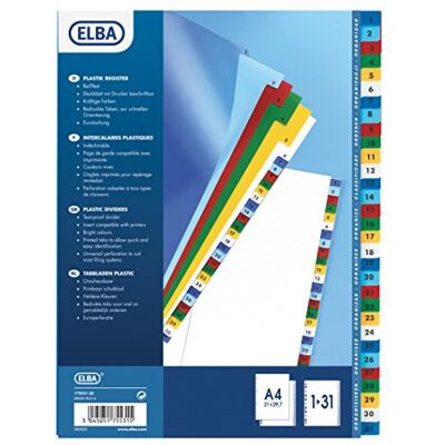 Elba 100204790 Register Zahlen, 1 31, PP-Folie, A4, 31 Blatt, 0,12mm Elba 100204790 Register Zahlen, 1 31, PP-Folie, A4, 31 Blatt, 0,12mm