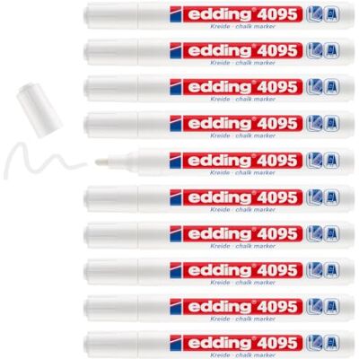 edding 4095 Kreidemarker weiß 10 Kreidestifte Rundspitze 2-3 mm Kreidestift für Tafel abwischbar zum Beschriften von Fenster, Glas, Spiegel Tafelstift mit deckenden Farben edding 4095 Kreidemarker weiß 10 Kreidestifte Rundspitze 2-3 mm Kreidestift für Tafel abwischbar zum Beschriften von Fenster, Glas, Spiegel Tafelstift mit deckenden Farben