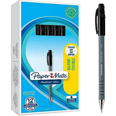 Paper Mate Flexgrip Ultra-Kugelschreiber mit Kappe mittlere Spitze (1,0 mm) schwarz stifte set Schulsachen und bürobedarf 12er-Box Paper Mate Flexgrip Ultra-Kugelschreiber mit Kappe mittlere Spitze (1,0 mm) schwarz stifte set Schulsachen und bürobedarf 12er-Box