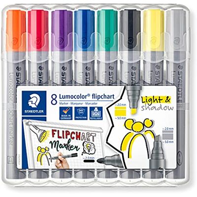 Staedtler Lumocolor, farbintensive, schnelltrocknende, geruchsarme Tinte, schlägt nicht durch Papier durch, 8 flipchart Marker in aufstellbarer Box, 356 SWP8 Staedtler Lumocolor, farbintensive, schnelltrocknende, geruchsarme Tinte, schlägt nicht durch Papier durch, 8 flipchart Marker in aufstellbarer Box, 356 SWP8