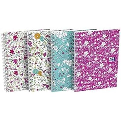 Oxford – 1 Notizbuch Blumenmotiv – Spiralbindung – 10,5 x 14,8 cm – 50 Blatt / 100 Seiten – kleine karierte Seiten – verschiedene Farben Oxford – 1 Notizbuch Blumenmotiv – Spiralbindung – 10,5 x 14,8 cm – 50 Blatt / 100 Seiten – kleine karierte Seiten – verschiedene Farben