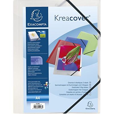 Exacompta 55188E 25er Pack Einschlagmappe KreaCover. Aus Kunststoff DIN A4 mit 2 Gummizügen und 3 Klappen transparent Sammelmappe Dokumentenmappe ideal für Büro und Schule Exacompta 55188E 25er Pack Einschlagmappe KreaCover. Aus Kunststoff DIN A4 mit 2 Gummizügen und 3 Klappen transparent Sammelmappe Dokumentenmappe ideal für Büro und Schule
