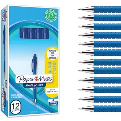 Paper Mate Flexgrip Ultra-Druckkugelschreiber mittlere Spitze (1,0 mm) blau stifte set Schulsachen und bürobedarf 12er-Box Paper Mate Flexgrip Ultra-Druckkugelschreiber mittlere Spitze (1,0 mm) blau stifte set Schulsachen und bürobedarf 12er-Box