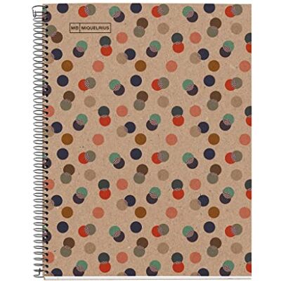 Miquelrius 100 Prozent recyceltes Notizbuch, 1 Farbstreifen, A4, 80 karierte Blätter 5 mm, 80 g Papier, 4 Löcher, Einband aus recycelter Pappe, Öko-Konfetti-Design Miquelrius 100 Prozent recyceltes Notizbuch, 1 Farbstreifen, A4, 80 karierte Blätter 5 mm, 80 g Papier, 4 Löcher, Einband aus recycelter Pappe, Öko-Konfetti-Design