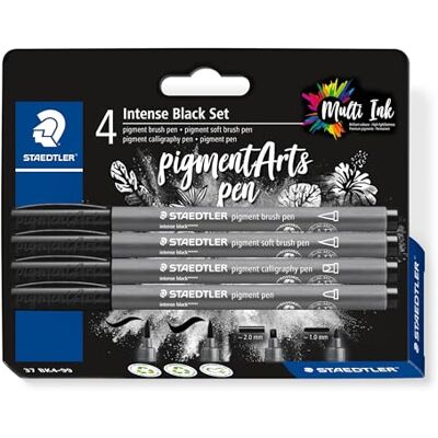 Staedtler Pigment Brush Pen 37 – 4er Set, Intensiv Schwarz Multi Ink Tinte, variable Linienbreite – Kalligraphie & Lettering – Art.-Nr. 37 BK4-99 Staedtler Pigment Brush Pen 37 – 4er Set, Intensiv Schwarz Multi Ink Tinte, variable Linienbreite – Kalligraphie & Lettering – Art.-Nr. 37 BK4-99