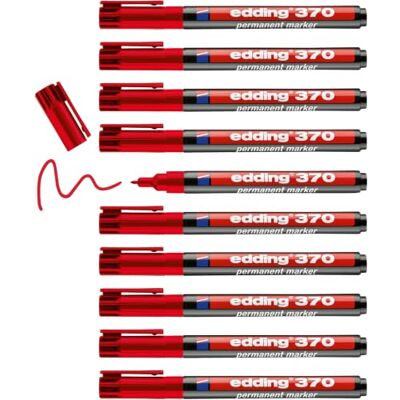 edding 370 Permanentmarker rot 10 Stifte feine Rundspitze 1 mm wasserfest, schnell-trocknend Multimarker, Universalstift für Karton, Kunststoff, Holz, Metall, Glas, Stein, Leinwand edding 370 Permanentmarker rot 10 Stifte feine Rundspitze 1 mm wasserfest, schnell-trocknend Multimarker, Universalstift für Karton, Kunststoff, Holz, Metall, Glas, Stein, Leinwand