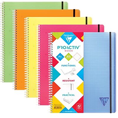 Clairefontaine 328175C Heft Proactiv'Book DIN A4+ 22,5x29,7 cm, 80 Blatt, kariert mit Rand und Kopfleiste, 4-fach gelocht zur Ablage im Ringbuch / Ordner, Einband aus PP, farbig sortiert, 1 Stück Clairefontaine 328175C Heft Proactiv'Book DIN A4+ 22,5x29,7 cm, 80 Blatt, kariert mit Rand und Kopfleiste, 4-fach gelocht zur Ablage im Ringbuch / Ordner, Einband aus PP, farbig sortiert, 1 Stück