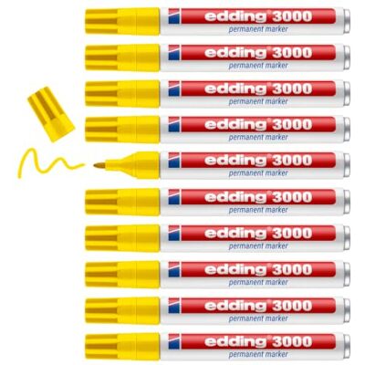 edding 3000 Permanentmarker gelb 10 Stifte Rundspitze 1,5-3 mm schnell trocknender Permanent Marker wasserfest, wischfest für Karton, Kunststoff, Holz, Metall Universalmarker edding 3000 Permanentmarker gelb 10 Stifte Rundspitze 1,5-3 mm schnell trocknender Permanent Marker wasserfest, wischfest für Karton, Kunststoff, Holz, Metall Universalmarker