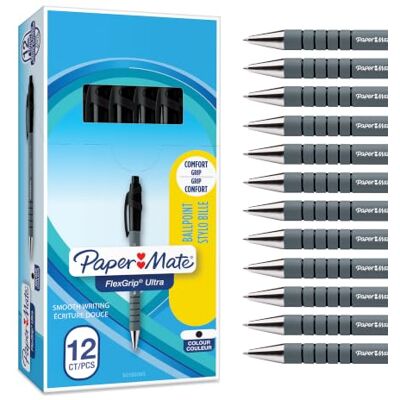 Paper Mate Flexgrip Ultra-Druckkugelschreiber mittlere Spitze (1,0 mm) schwarz stifte set Schulsachen und bürobedarf 12er-Box Paper Mate Flexgrip Ultra-Druckkugelschreiber mittlere Spitze (1,0 mm) schwarz stifte set Schulsachen und bürobedarf 12er-Box