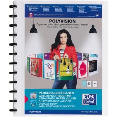 Oxford Ring-Mappe A4, Polyvision, Präsentations-Buch mit 20 Hüllen, Vario-Zipp, Austausch- und erweiterbar, weiss, 1 Stück Oxford Ring-Mappe A4, Polyvision, Präsentations-Buch mit 20 Hüllen, Vario-Zipp, Austausch- und erweiterbar, weiss, 1 Stück