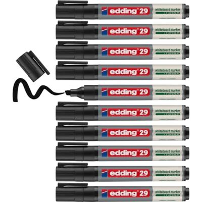 edding 29 Whiteboardmarker – schwarz – 10er-Pack Whiteboardmarker Keilspitze 1–5 mm – trocken abwischbar – für Whiteboards, Flipcharts, Pinnwände, Memoboards – Sketchnotes – nachfüllbar edding 29 Whiteboardmarker – schwarz – 10er-Pack Whiteboardmarker Keilspitze 1–5 mm – trocken abwischbar – für Whiteboards, Flipcharts, Pinnwände, Memoboards – Sketchnotes – nachfüllbar